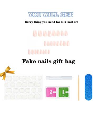 Medium Press on Nails - 24 Pcs Square False Nails with Glossy White French Tips | Stick on Acrylic Nail Designs for Women - International Shipping Available - Buy Online on GoSupps.com
