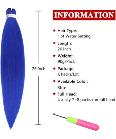 Xtrend 26 Inch EZ Braids 8Packs Blue Pre-Stretched Easy Braiding Hair Extensions for Box Braids Hair Hot Water Setting Synthetic Fiber Hair Extensions Blue# 26 Inch (Pack of 8) Blue - Buy Online on GoSupps.com