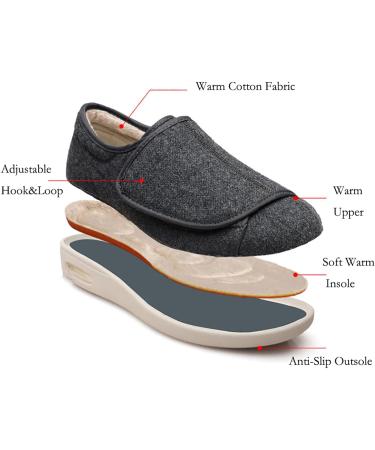JCJNSL Unisex Extra Wide Diabetic Slippers - Fleece Lined Orthopedic Shoes for Heel Pain and Plantar Fasciitis - Non Slip Memory Foam - Gray Size 43 - Buy Online on GoSupps.com