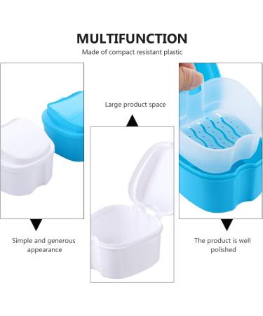 Exceart Travel Container Set - 2pcs Prosthesis Storage Box with Sieve & Net Holder for Dentures & Retainers - Ideal for Travel - Sky Blue & White - Buy Online on GoSupps.com