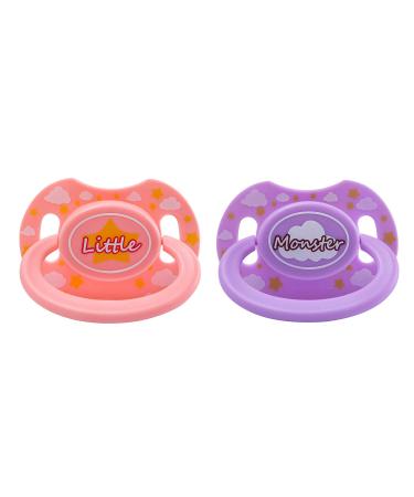 LittleForBig Bigshield Generation-II Adult Sized Pacifier Printed Set - Pink Little and Lavender Monster Pink Little & Lavender Monster