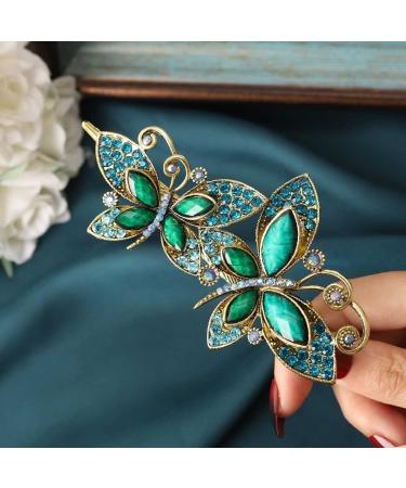Vintage Gold Green Crystal Butterflies Hair Clip | Prom Hair Accessories for Women - Buy Online on GoSupps.com