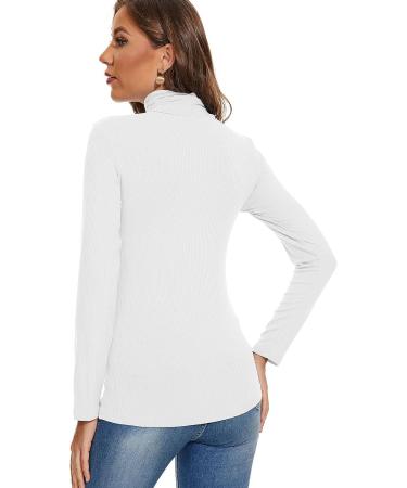LaikaKud Women Mock Turtleneck Long Sleeve Shirt - White Medium | Ribbed Thermal Undershirt - Buy Online on GoSupps.com