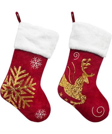 Belupai 17.3 Embroidered Velvet Christmas Stocking | Red Classic Holiday Gift Bag with Reindeer/Snow Design | Perfect for Fireplace Decor - Buy Online on GoSupps.com