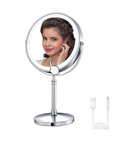 KASIYLUX Vanity Mirror with Lights 10X Magnifying Makeup Mirror with Dimming Lights Touch Screen USB/ AAA Batteries Powered Shaving Lighted Mirror for Bathroom Bedroom Xmas Gift