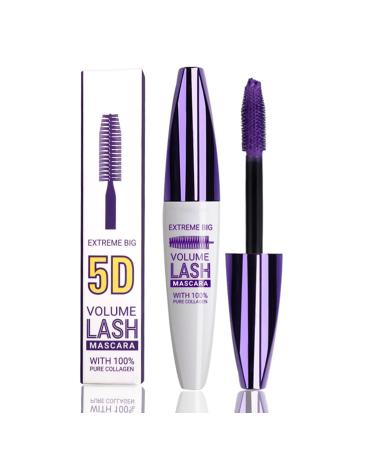 5D Primer Waterproof Mascara - Purple Mascara Long Lasting Thick - Smudge-Proof Fiber Mascara - Natural Length Durable Curling Mascara - My Amazing Lashes Mascara- on Halloween Christmas Stage(Purple)