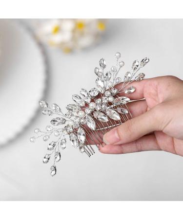 Catery Wedding Hair Comb Pearl Side Combs Rhinestones Hair Jewelry Crystal Hair Pieces Decorative Bridal Hair Accessories for Women and Girls (SILVER) - Buy Online on GoSupps.com