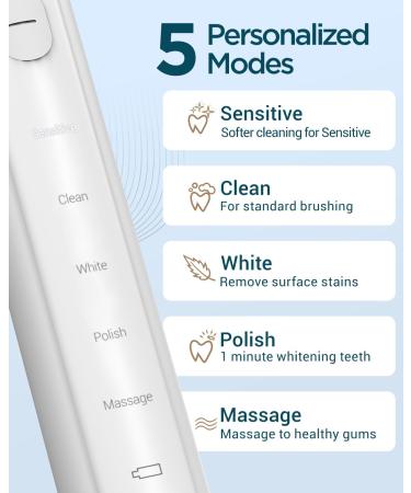 Electric Toothbrush Sonic Toothbrushes with 6 Brush Heads Sonic Electric Toothbrushes Fast Charge 3 Hours Last 60 Days Rechargeable Electric Toothbrush for Adults and Kids White 1 count (Pack of 1) - Buy Online on GoSupps.com