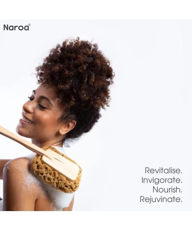 Naroa Natural Back Sponge Scrubber | Long Handle Exfoliating Shower Brush for Improved Skin Health | Detachable Head for Back Acne Relief | Ideal for Men and Women - Buy Online on GoSupps.com