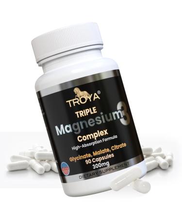 Troya Triple Complex Magnesium Fast-Acting Magnesium Complex with Glycinate Citrate & Malate for Relaxation Sleep & Well-Being Natural Formula Non-GMO Capsules (300mg) 1