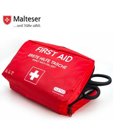 First Aid Bag for Companies & Home | DIN 13157 Certified | Red Association Pocket with Filling | Portable First Aid Kit - Buy Online on GoSupps.com
