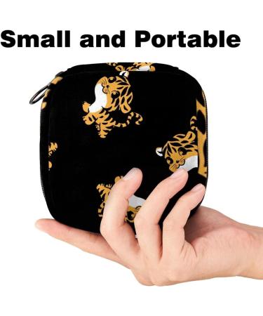 Cartoon Tiger Black Sanitary Napkin Storage Bag with Zipper Tampon Holder for Teen Girls & Women - Buy Online on GoSupps.com