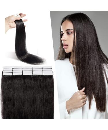 Silk -Co Tape Extensions Real Hair 55cm - 20 STRESS X 4CM wide/2.5g - Remy real hair Extensions tape in hair extension #1b Of course black