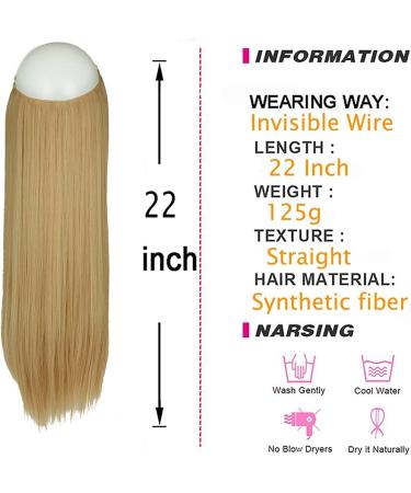 OMGREAT Dirty Blonde Halo Hair Extensions 22 Inch - Heat Resistant Synthetic Hairpieces for Women - No Clip Hidden Wire Headband - Straight Long Hair - #2 Dirty Blonde - 4.4 Oz - Buy Online on GoSupps.com