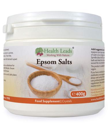 Pure Food Grade Epsom Salts Magnesium Sulphate Vegan Non-GMO Widely Used to Help Relax Aching and Tired Muscles After Sports and Exercise Resealable Container Easy to Use (400g) 400 g (Pack of 1)