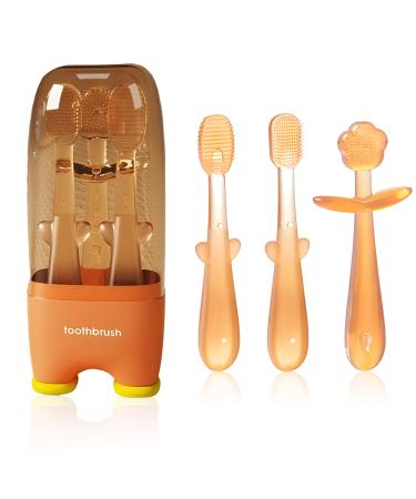 Anyiwi Baby toothbrush 3 Silicon Baby Toothbrush 2-18 months tongue brush first toothbrush massage toothbrush-BPA-free (orange)