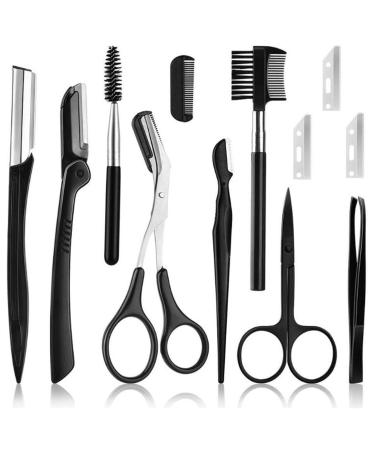 Kgduyc razor eyebrows wet razor small razor blades body women's face razor eyebrow trimmer scratch-resistant foldable eyebrow trimmer beauty tool (black 12 pieces)