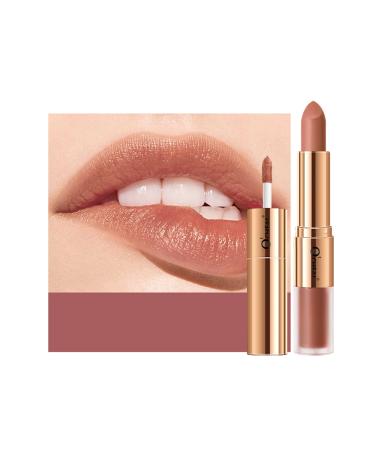 KUAILEGO ROSE GOLD 2 In 1 Matte Lipstick & Liquid Lipstick Full Color Lip Gloss Matte Finish Nude Long Wear Waterproof Velvet Lipstick (03)