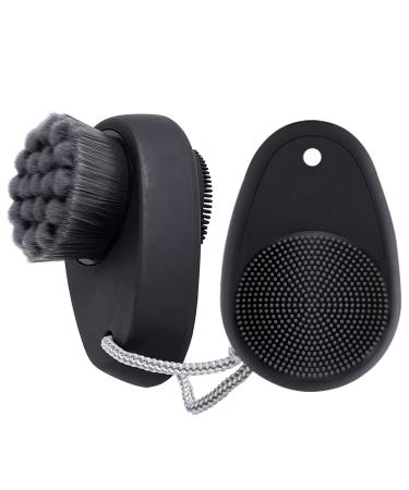 VWMYQ Silicone Face Scrubber Cleaner Brush Soap Bubbles Handheld Facial Exfoliating Brush Soft Scrubber Black Cleaning Pore Cleansing Massaging for All Skin Types, Black1
