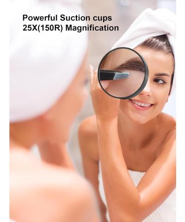 OMIRO 25X Magnifying Mirror Travel Size Suction Magnifier Mirror for Makeup & Bathroom Shaving (8.8cm Black with Tweezer) 25x (150r) - Buy Online on GoSupps.com