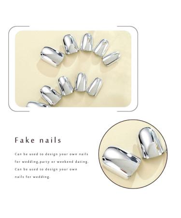 Square Short Mirror Press on Nails - Silver Glossy False Nails (24 PCS) for Women and Girls - Buy Online on GoSupps.com
