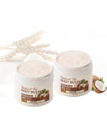 Generisch Set of 2 Coconut Body Butters - Natural Vegan Body Butter - Intense Moisturizing Care as a Body Lotion and Skin Care - Gentle Body Cream - Soothes Skin