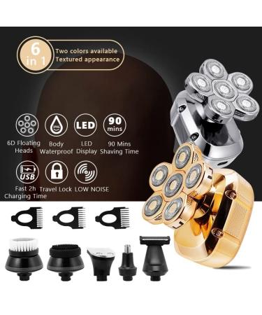 Head Shavers for Bald Men - 6 in 1 Waterproof Electric Razor & Clipper - Rechargeable Trimmer with LCD Display (Golden - Buy Online on GoSupps.com
