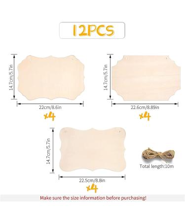 12PCS Unfinished Wood Crafts Blanks - Rectangle-Shaped Ornaments & Plaques for DIY Crafts - Fathers Day Gifts - 8.8 x 5.7 Inches - Wood Burning, Painting, Hanging Decorations - 3 Styles - Buy Online on GoSupps.com