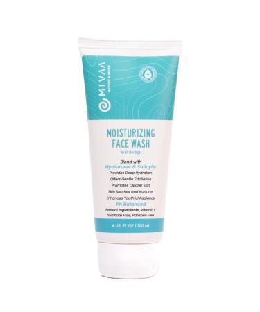 Moisturizing Face Wash with 2% Salicylic Acid & Hyaluronic Acid 100ml For All Skin Types Deep Hydration Anti-Acne Clearer Skin- Sulphate & Paraben Free - Men & Women