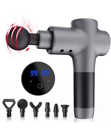 Massage Gun Deep Tissue,20 Speeds & 6 Interchangeable Heads Percussion Massager for Athletes Pain Relief,Back/Neck/Leg Deep Tissue Massager(Space Gray) X-gray