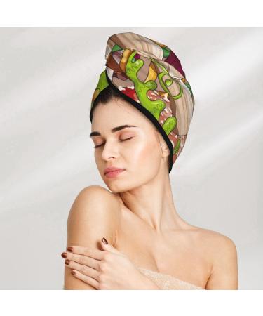 Hair Towel Wrap with Button - Quick Drying Towel Turban for Effortless Hair Care (Bright Mushrooms - Buy Online on GoSupps.com