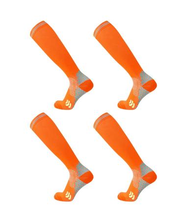 Compression Socks (2 Pair) for Men and Women 20-30 mmHg Compression Stockings Circulation for Cycling Running Support Socks S-M Orange