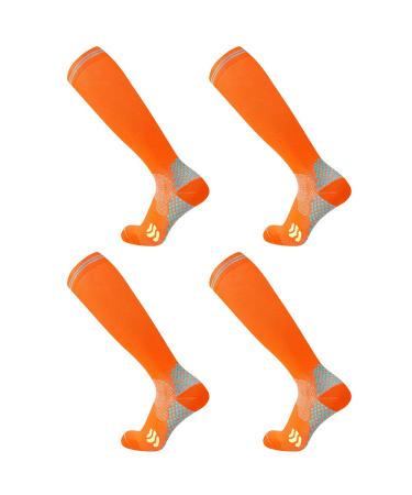 Compression Socks (2 Pair) for Men and Women 20-30 mmHg Compression Stockings Circulation for Cycling Running Support Socks L-XL Orange