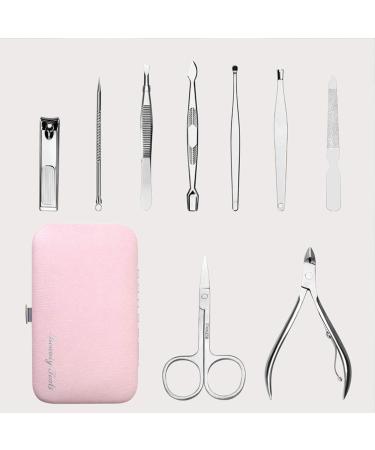 Jiuke Professional 9-Piece Stainless Steel Nail Care Manicure Set for Women - Nail Clippers, File, Grooming Kit in Pink Travel Case - Buy Online on GoSupps.com