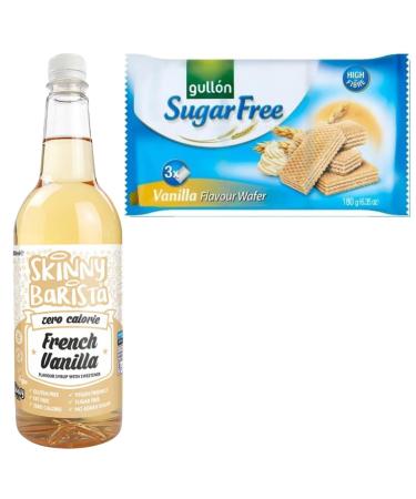 Bundle Pack FRENCH VANILLA ZERO CALORIE Skinny Syrup & Gullon SUGAR FREE VANILA Wafers 180g