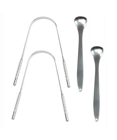 Tongue Cleaner (4 Pack) Stainless Steel Fresh Breath Tongue Cleaner Scraper Set for Oral Care
