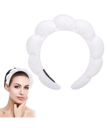 Spa Headband Sponge Puffy Makeup Headband Terry Towel Cloth Fabric Head Band for Women Girls Washing Face Makeup Removal Shower Skincare Facial Mask (White)
