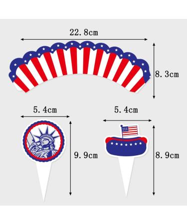 48pcs 4th Of July Cupcake Toppers Wrappers Independence Day Cupcake Toppers Firework Star USA Patriotic Cupcake Picks Patriotic Party Supplies Cake Decorations - Buy Online on GoSupps.com