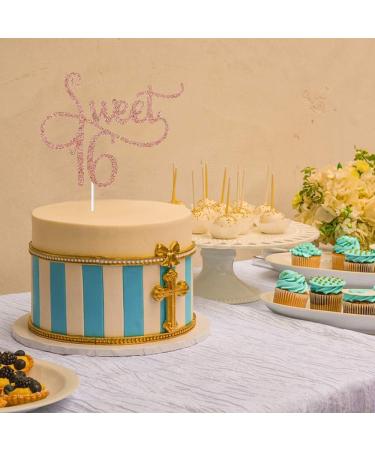 Tenhaisi Glittery Rose Gold Sweet 16 Cake Topper Happy 16 Birthday Party Supplies Sweet 16 Wedding Anniversary Party Decorations Cheers to 16 Party Supplies - Buy Online on GoSupps.com