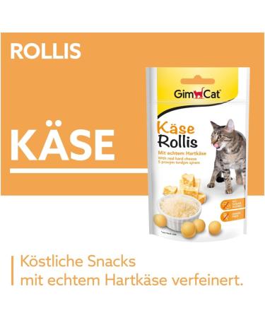 GimCat Cheese Rollis - Grain-Free & Vitamin-Rich Cat Snack with Real Hard Cheese - 8 x 40g Pack - Buy Online on GoSupps.com