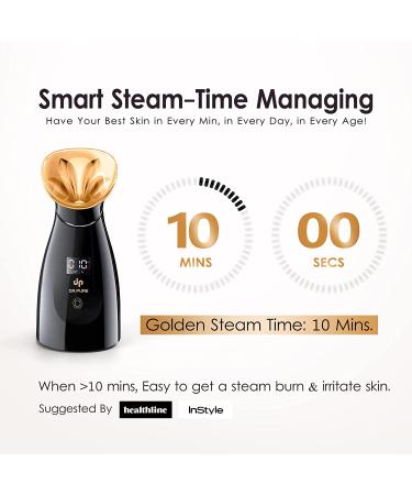 Nano Ionic Facial Steamer - LCD Display, Hot Mist Hydrating Moisturizer for Unclogging Pores, Home Spa Quality, Black Gold - Buy Online on GoSupps.com
