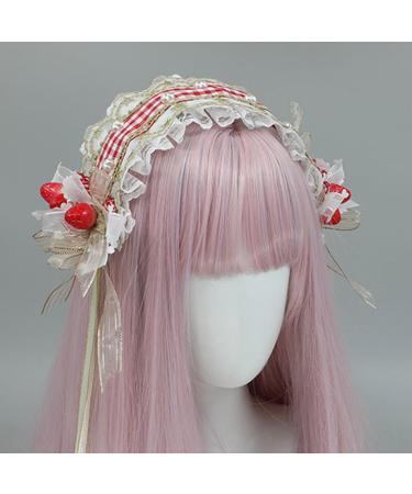 PLCPDM Maid Pleated Lace Hair Hoop Women Elegant Strawberry Decors Makeup Headband for Girls Cosplay Maid Hair Accessories Red - Buy Online on GoSupps.com