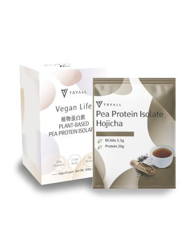 TRYALL Plant Based Pea Protein Powder Isolate (20g of Protein) Travel Sachets (Hojicha 10 Packs)