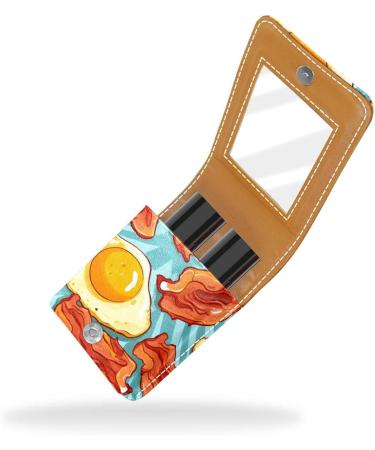 Travel Lipstick Organizer Case | Portable Makeup Bag with Mirror | Bacon Eggs Pattern | B287e1apuo - Buy Online on GoSupps.com