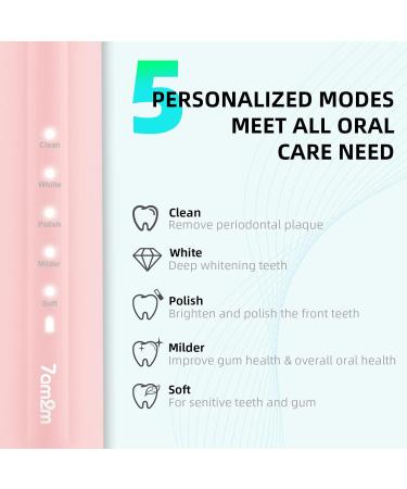 7am2m Sonic Electric Toothbrush for Adults and Kids with Travel Case and 8 Brush Heads 5 Modes with 2 Minutes Build in Smart Timer Roman Column Handle Design (Pink) Pink With Travel Case - Buy Online on GoSupps.com