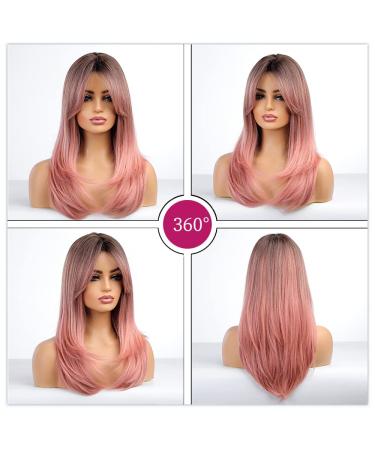 Esmee Long Ombre Pink Women's Wig | Dark Roots Layered Synthetic Hair for Everyday Party Cosplay - 20 Pink-A - Buy Online on GoSupps.com