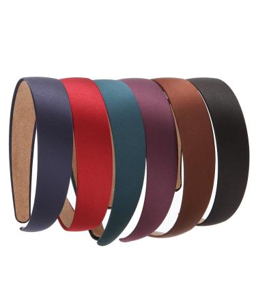 LONEEDY 6 Hard Headbands  1 Inch Wide Non-slip Ribbon Hairband for Women (6 PCS Deep Color)