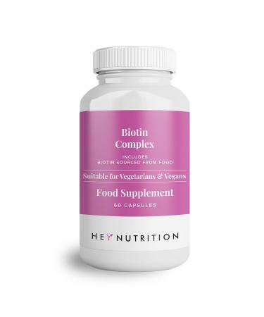 Hey Nutrition Biotin Complex Supplement - Biotin Selenium and Zinc - Supports Hair Nails & Skin - Promotes Immune Health - No Artificial Flavours Non-GMO & Dairy-Free - 60 Vegan Capsules