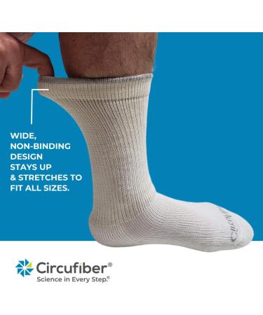 Circufiber Diabetic Socks - Improves Circulation, Reduces Swelling & Pain - Comfortable Loose Fit Crew - 3 Pairs (Mineral White, Medium) - Buy Online on GoSupps.com