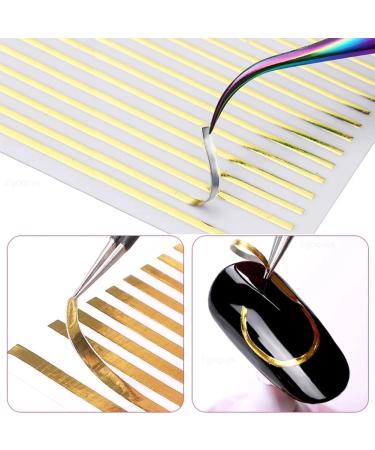 10 Sheets Gold Nail Art Stickers - Self-Adhesive Metallic Decals for Women and Girls | Holographic Glitter Design for Acrylic Nails - Buy Online on GoSupps.com